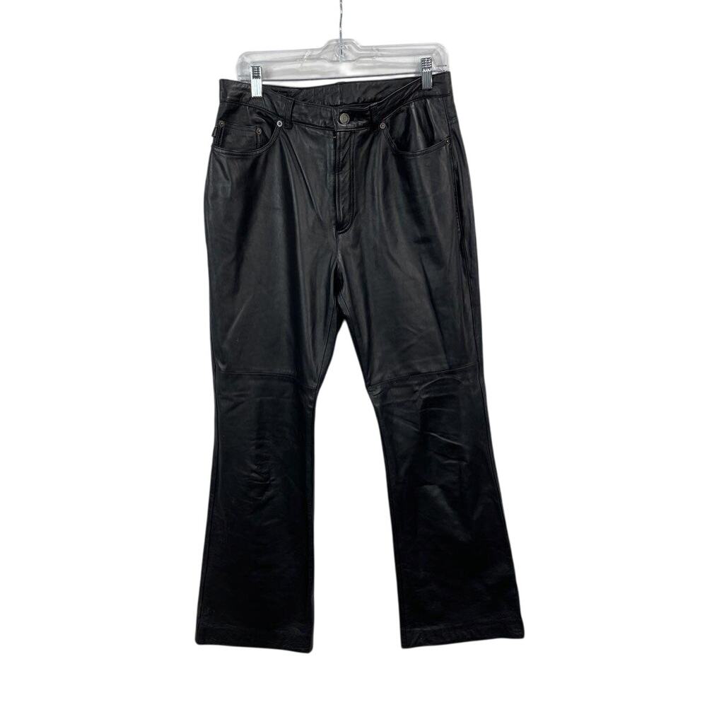 Lauren Jeans Co Ralph Lauren Black Leather Pants Bootcut Flare 5 Pocket Y2K Moto